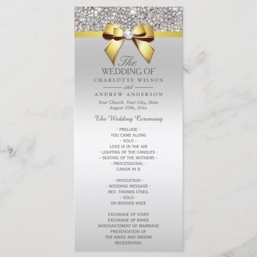 Silver Sequins Gold Diamond Bow Wedding Program Programm (Vorderseite)