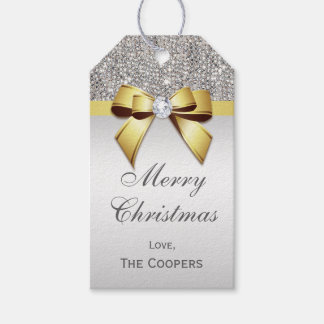 Silver Sequins Gold Diamond Bow Weihnachten Geschenkanhänger