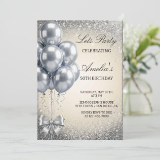 Silver Sequins Let's Birthday Party Invitation Einladung