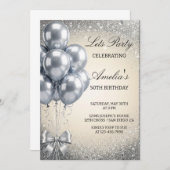 Silver Sequins Let's Birthday Party Invitation Einladung (Vorne/Hinten)