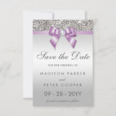 Silver Sequins Lilac Bow Save the Date Wedding (Vorderseite)
