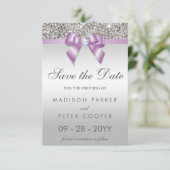 Silver Sequins Lilac Bow Save the Date Wedding (Stehend Vorderseite)
