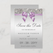 Silver Sequins Lilac Bow Save the Date Wedding (Vorne/Hinten)
