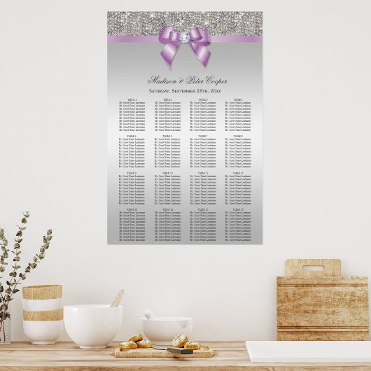 Silver Sequins Lilac Bow Wedding Chart Poster (Küche)