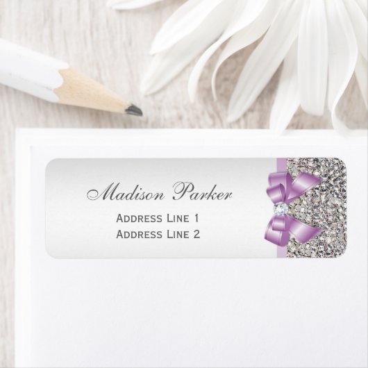 Silver Sequins Lilac Bow Wedding Personalisiert (Insitu)