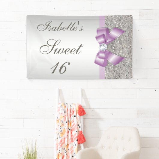 Silver Sequins Lilac Imitats Bow Sweet 16 Banner (Insitu)