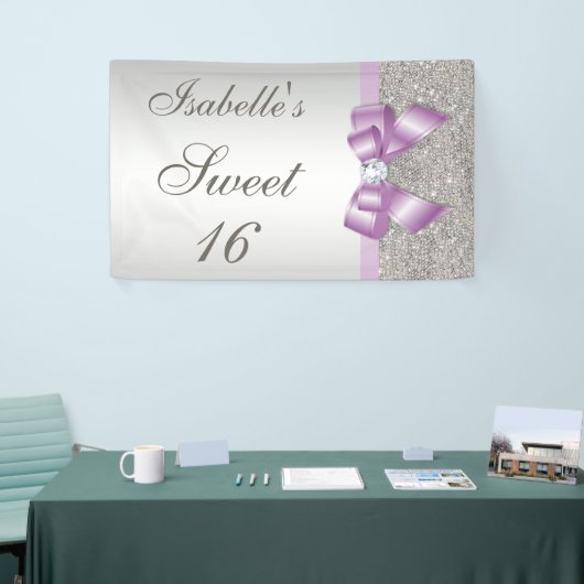 Silver Sequins Lilac Imitats Bow Sweet 16 Banner (Messeveranstaltung)