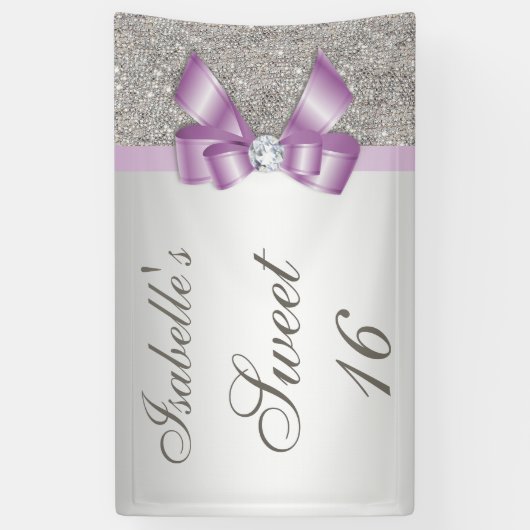 Silver Sequins Lilac Imitats Bow Sweet 16 Banner (Vertikal)