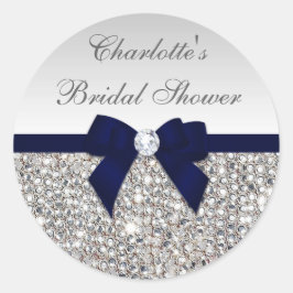 Silver Sequins Navy Bow Diamond Brautparty Runder Aufkleber