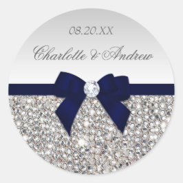 Silver Sequins Navy Bow und Diamond Wedding Runder Aufkleber