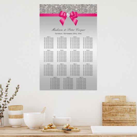 Silver Sequins Pink Bow Wedding Chart Poster (Küche)