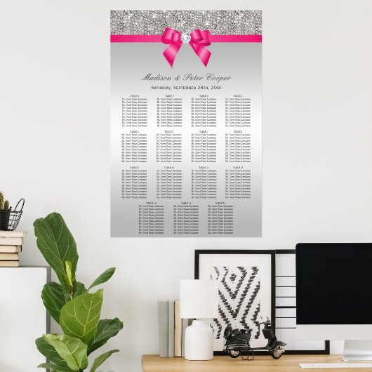 Silver Sequins Pink Bow Wedding Chart Poster (Heimbüro)