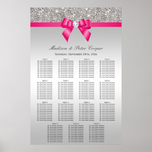Silver Sequins Pink Bow Wedding Chart Poster (Vorne)