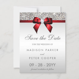 Silver Sequins Red Bow Save the Date Wedding Magneteinladung