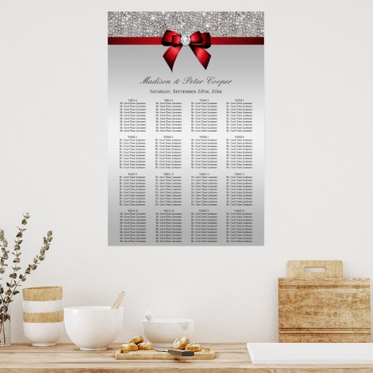 Silver Sequins Red Bow Wedding Chart Poster (Küche)