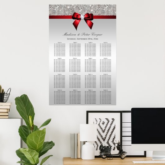 Silver Sequins Red Bow Wedding Chart Poster (Heimbüro)
