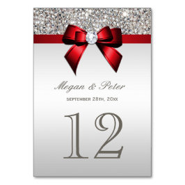 Silver Sequins Red Bow Wedding Tischnummer Cards
