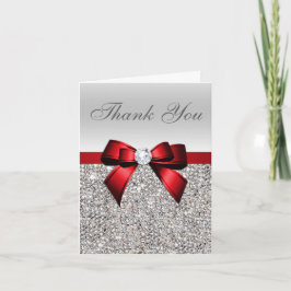 Silver Sequins Red Diamond Bow Vielen Dank Dankeskarte
