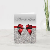 Silver Sequins Red Diamond Bow Vielen Dank Dankeskarte (Vorderseite)