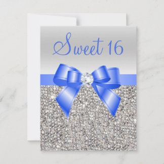 Silver Sequins Royal Blue Bow Sweet 16 Einladung
