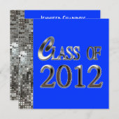 Silver Sequins Royal Blue Graduation Einladungen (Vorne/Hinten)