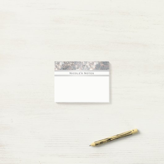 Silver Sequins Sparkle Glam Trendy Personalisiert Post-it Klebezettel (Auf Schreibtisch)