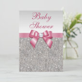 Silver Sequins und Bow Girls Pink Baby Dusche Einladung (Stehend Vorderseite)