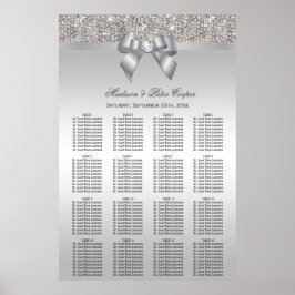 Silver Sequins und Bow Wedding Seating Chart Poster