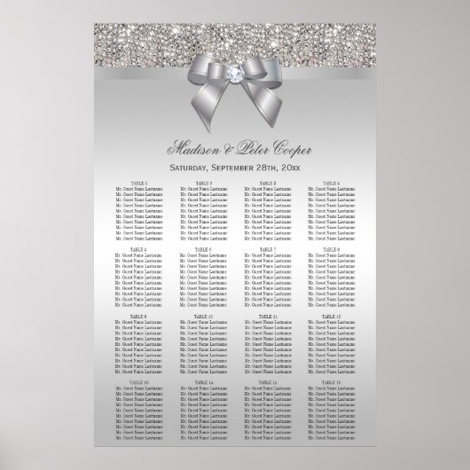Silver Sequins und Bow Wedding Seating Chart Poster (Vorne)