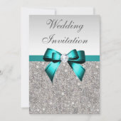 Silver Sequins Vibranding Aquamarine Diamond Bow W Einladung (Vorderseite)