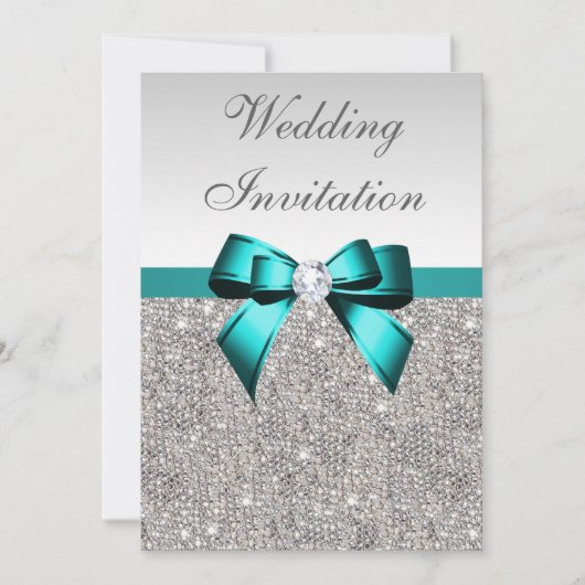Silver Sequins Vibranding Aquamarine Diamond Bow W Einladung (Vorderseite)