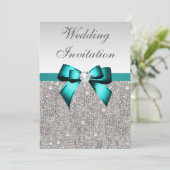 Silver Sequins Vibranding Aquamarine Diamond Bow W Einladung (Stehend Vorderseite)