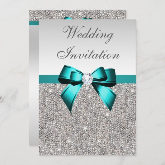 Silver Sequins Vibranding Aquamarine Diamond Bow W Einladung (Vorne/Hinten)
