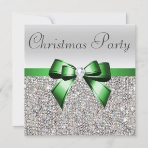 Silver Sequins Weihnachtsfest Party Green Diamond  Einladung