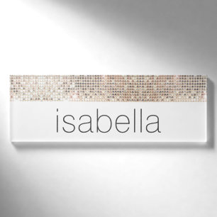 Silver Sequins White Salon Wellness-Center Name Ta Namenschild