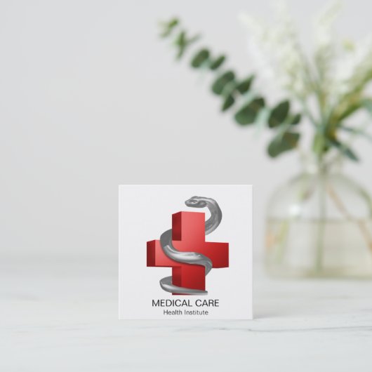 Silver Serpent Snake Rotes Medizinisches Kreuz Sym Quadratische Visitenkarte (Stehend Vorderseite)