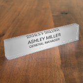 Silver Shades & Black Text Desk Name Plate Namensplakette (Seite)