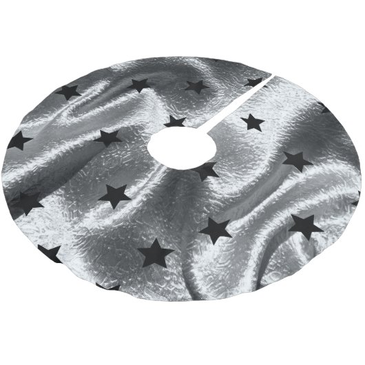 Silver Shimmer Black Star Elegant Minimal Moderne Polyester Weihnachtsbaumdecke (Schrägansicht)