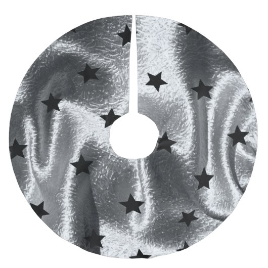 Silver Shimmer Black Star Elegant Minimal Moderne Polyester Weihnachtsbaumdecke (Vorderseite)