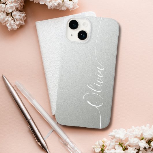 Silver Shimmer Eleganter Calligrafy Script Name Case-Mate iPhone Hülle