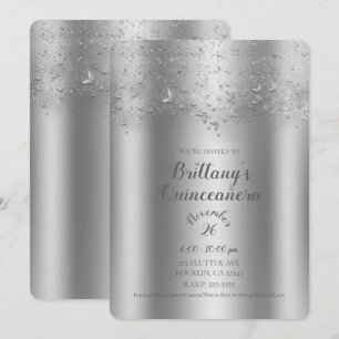 Silver Shimmer Flutter Butterfly Quinceañera Party Einladung
