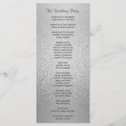 Silver Shimmer Imitats Foil Wedding Program Programm (Rückseite)
