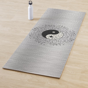 Silver Shimmery Leaf Wreath Yin Yang Yoga Mat Yogamatte