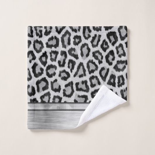 Silver Shimmery Leopard Print Bath Handtuch Set (Waschlappen)