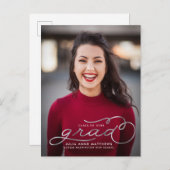 Silver Shine Script Foto Abschluss Postcard Einladungspostkarte (Vorne/Hinten)