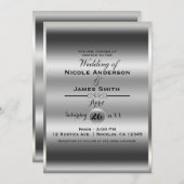 Silver Shine Shiny Metallic Elegante Hochzeit Einladung (Vorne/Hinten)