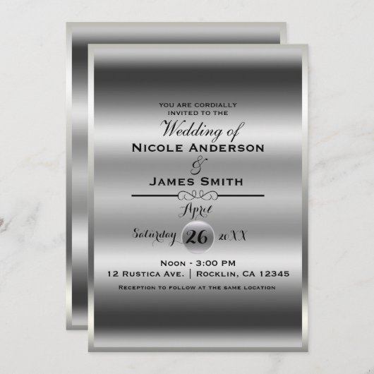 Silver Shine Shiny Metallic Elegante Hochzeit Einladung (Vorne/Hinten)