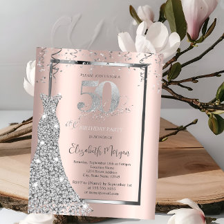 Silver Shiny Dress Rose Gold 50. Geburtstag Einladung