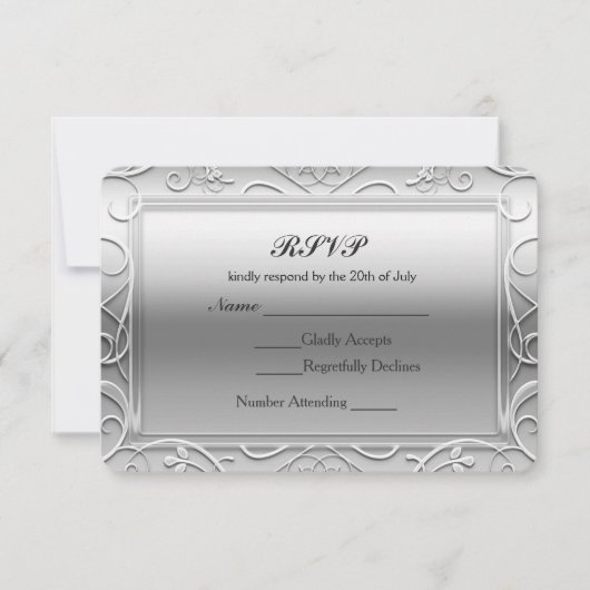 Silver Shiny Elegant Glamour Wedding RSVP Card (Vorderseite)