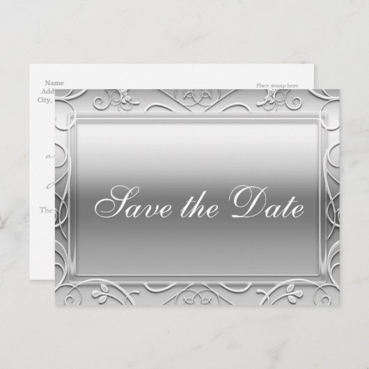 Silver Shiny Elegant Wedding Rett Date Postcard Ankündigungspostkarte (Vorne/Hinten)